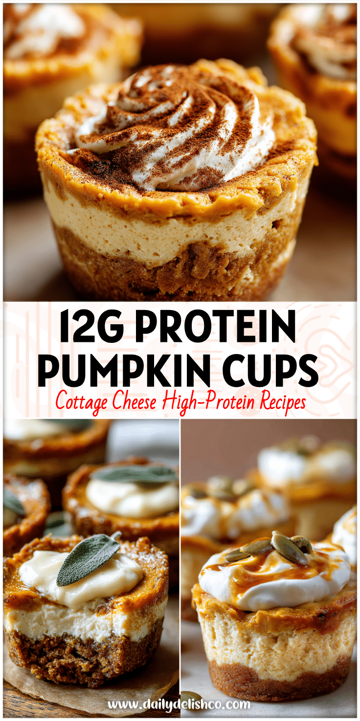 Creamy Cottage Cheese Pumpkin Cheesecake Cups layered like a Protein Pumpkin Cheesecake Bowl and Healthy Pumpkin Dessert High Protein treat.